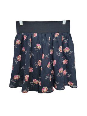 I Love H81 Floral Mini Skirt Size XS Navy & Pink Elastic Waistband